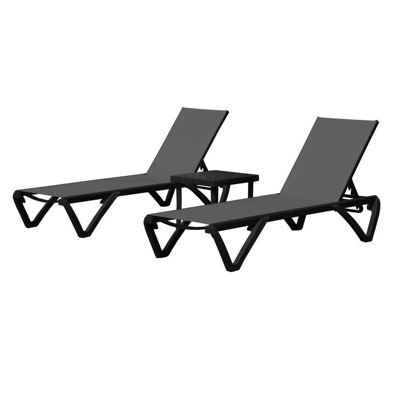 Ensemble 3 pièces de chaises longues en aluminium avec roulettes et table d'appoint Ixtzel , Gris foncé