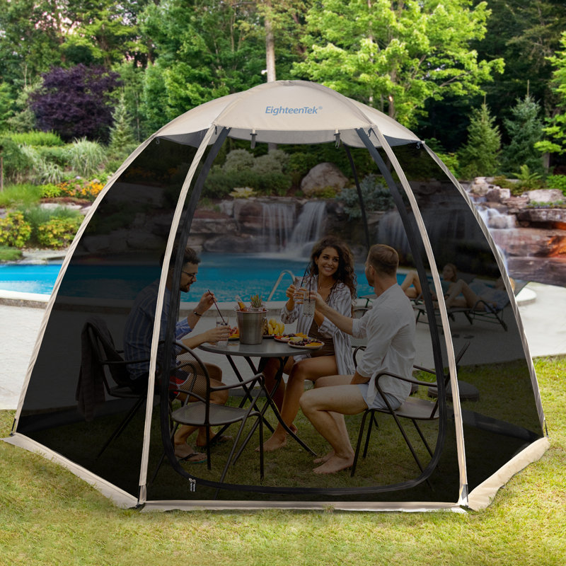 10' x 10' Beige and Black Fiberglass Pop-Up Screen House