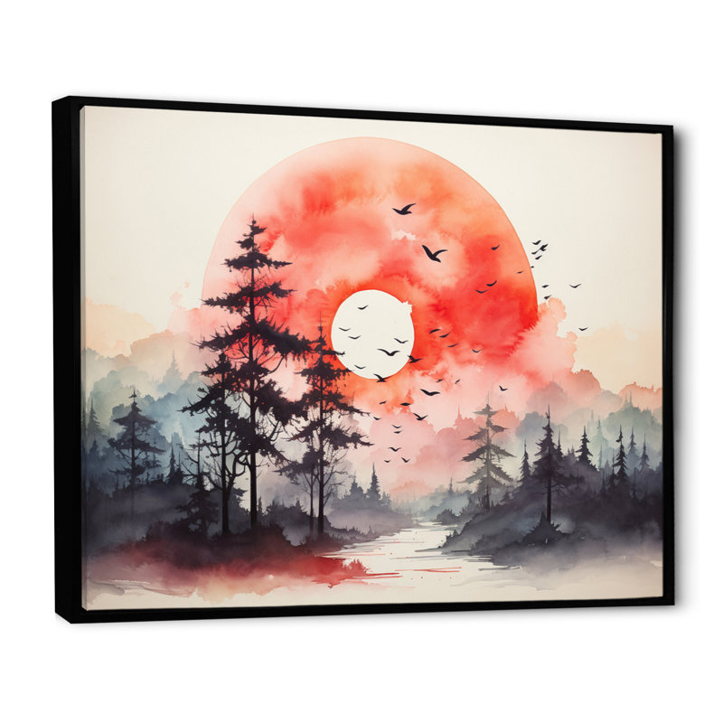 Tranquil Nature I - campagne grand art mural, 34" H x 44" W, Cadre flottant noir