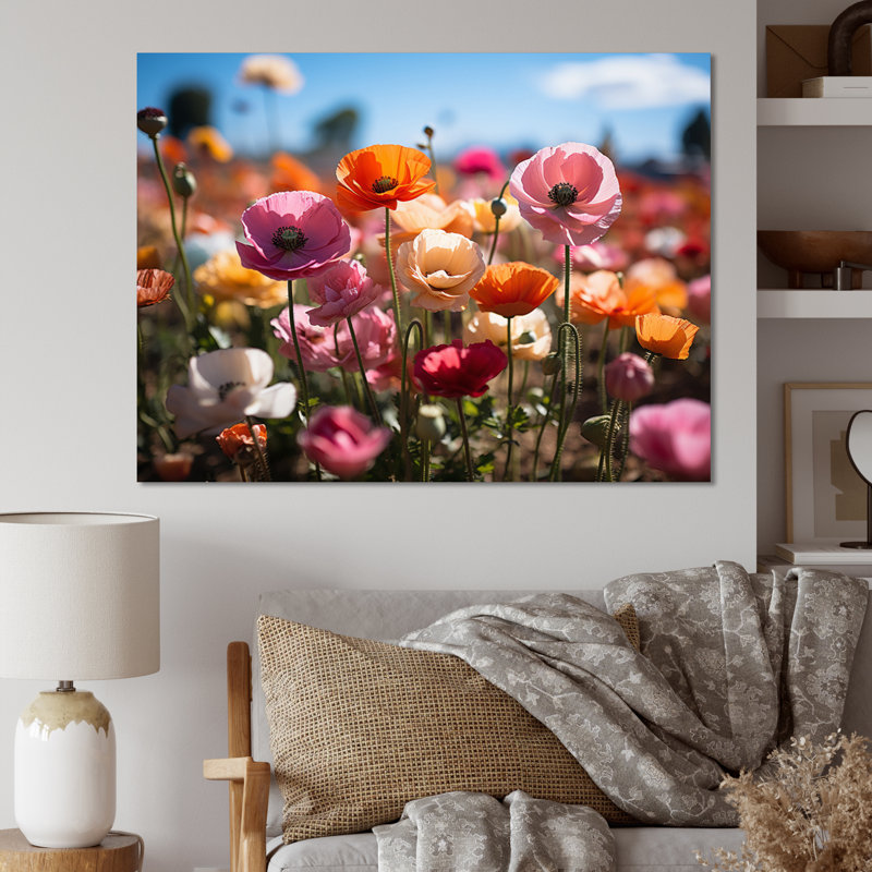 Champ de fleurs vibrantes I, H 16 po x l 32 po x P 1 po, Toile tendue
