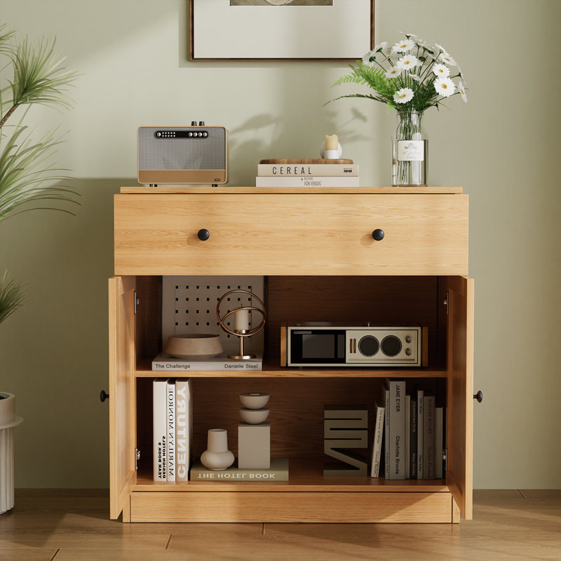 Marta Shaker wooden Sideboard Buffet Cabinet with Drawer— 31.5"W x 15.7"D x 31.5"H, Natural