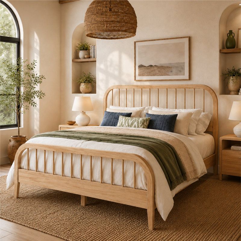 Anderson Solid Wood Spindle Bed Frame, Natural, King