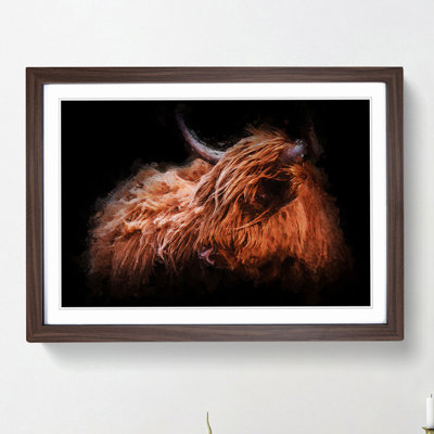 Highland Cow in the Shadows - Picture Frame Painting Print