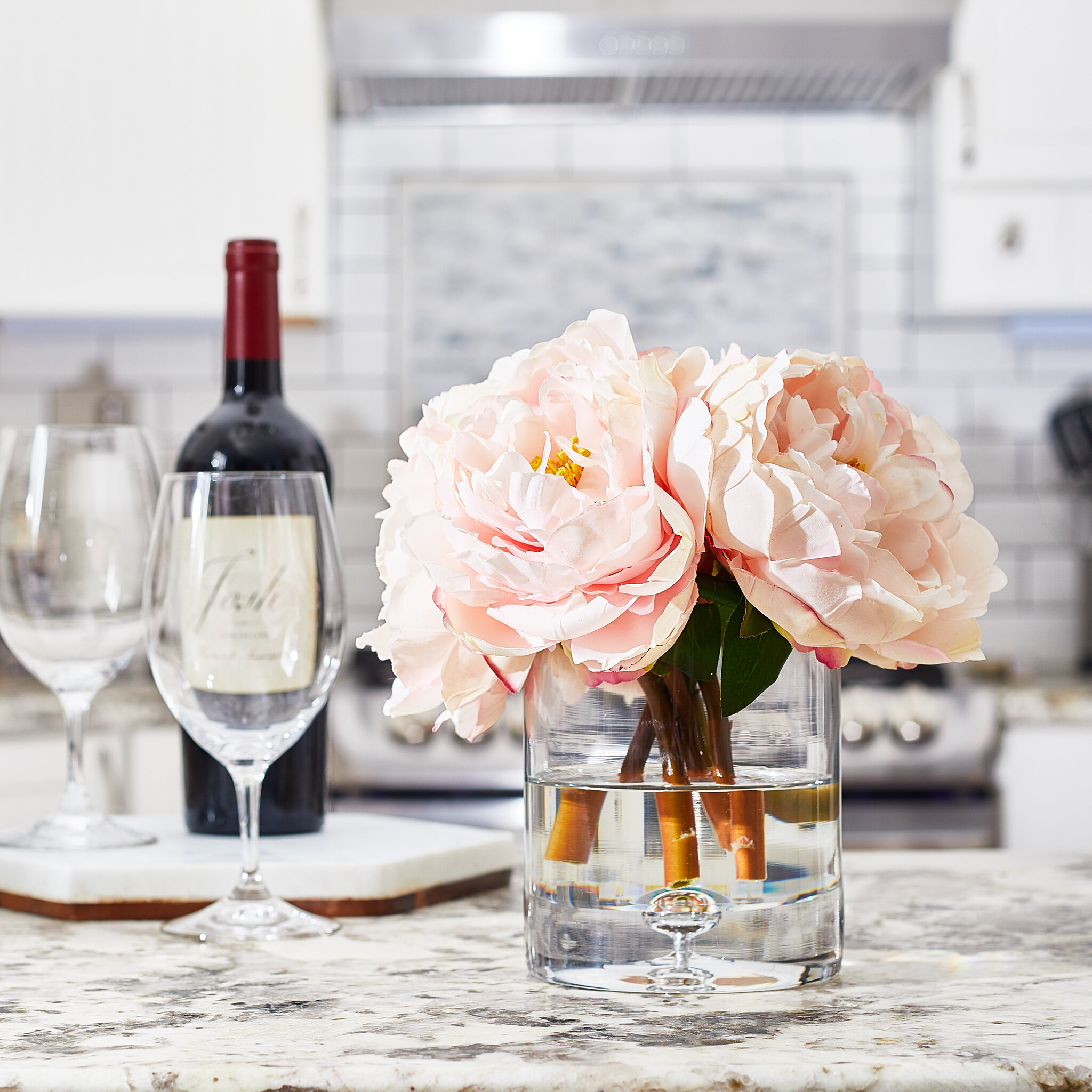 Faux Pink Peony Arrangement in Small Vase