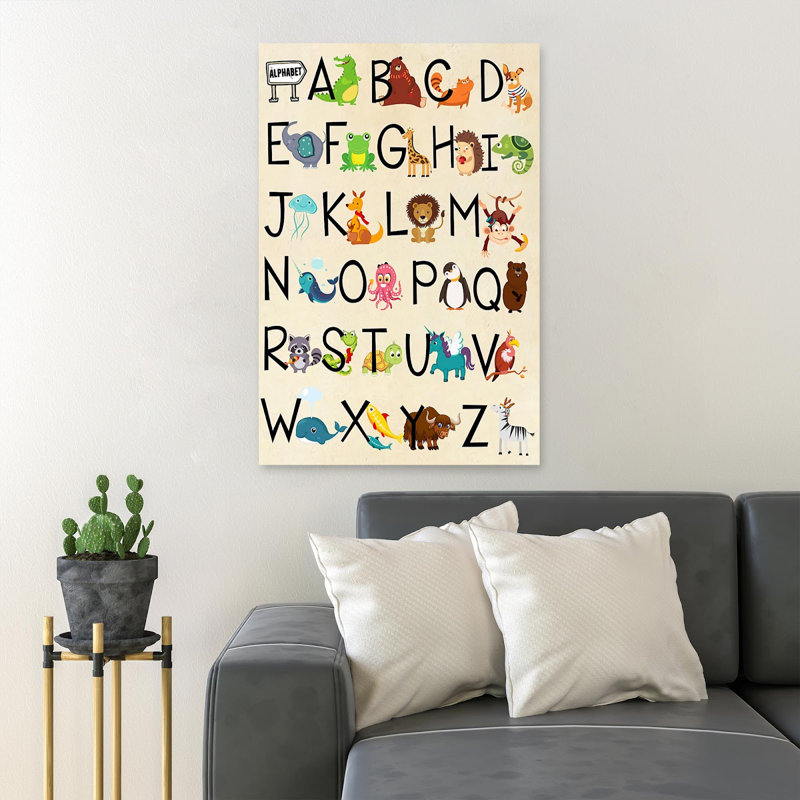 Alphabet & Animals - A B C D E F G… - 1 Piece Rectangle Graphic Art Print On Wrapped Canvas, 36" H x 24" W x 2" D