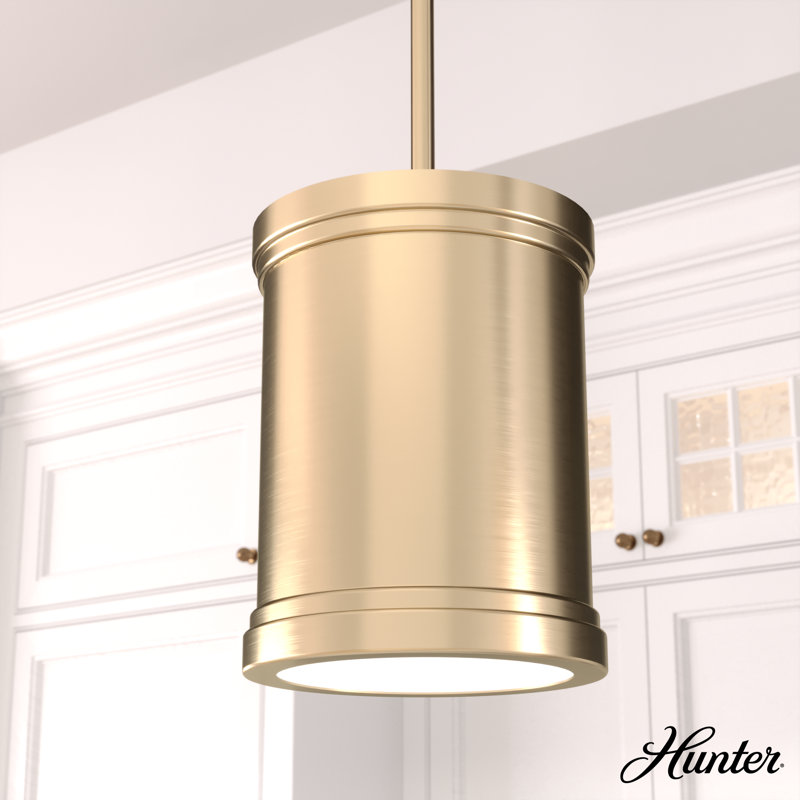 Alturas Gold Painted Cased White Glass Drum Pendant Light