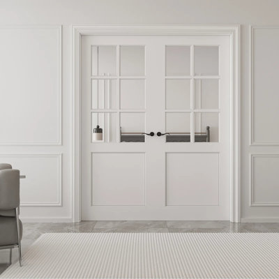 Interior Transparent Glass Doors Solid Wood French Door With Hardware Kit Jamb