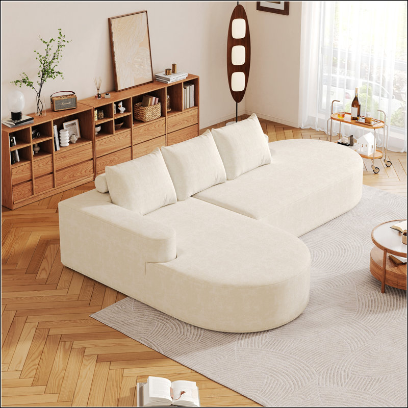 Boneless Modern Curved Sofa, Left Hand Facing, Black Chenille