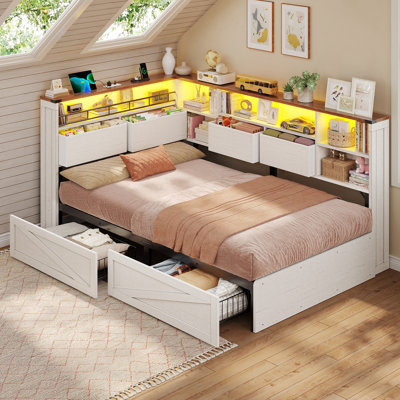 Farmhouse Style Daybed with 2 Large Drawers & 4 Small Drawers for Guest Room, Twin Size