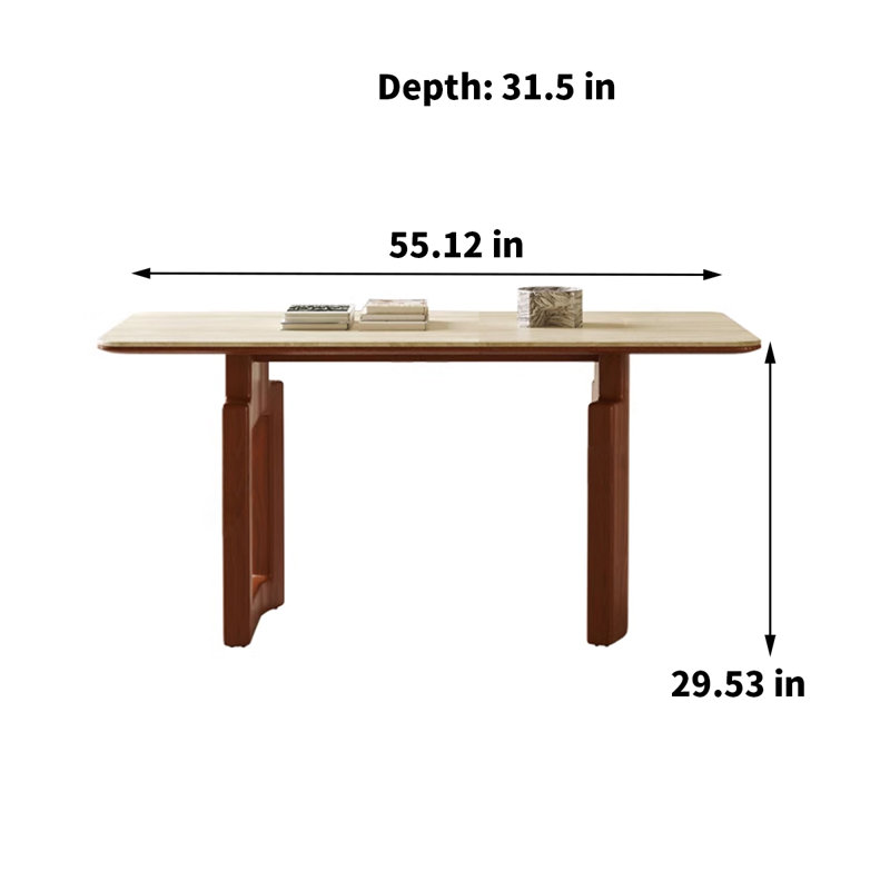 Ancient Style Rectangular Rock Plate Dining Table Solid Wood Base Dining Table, 29.53"H x 55.12"L x 31.5"W