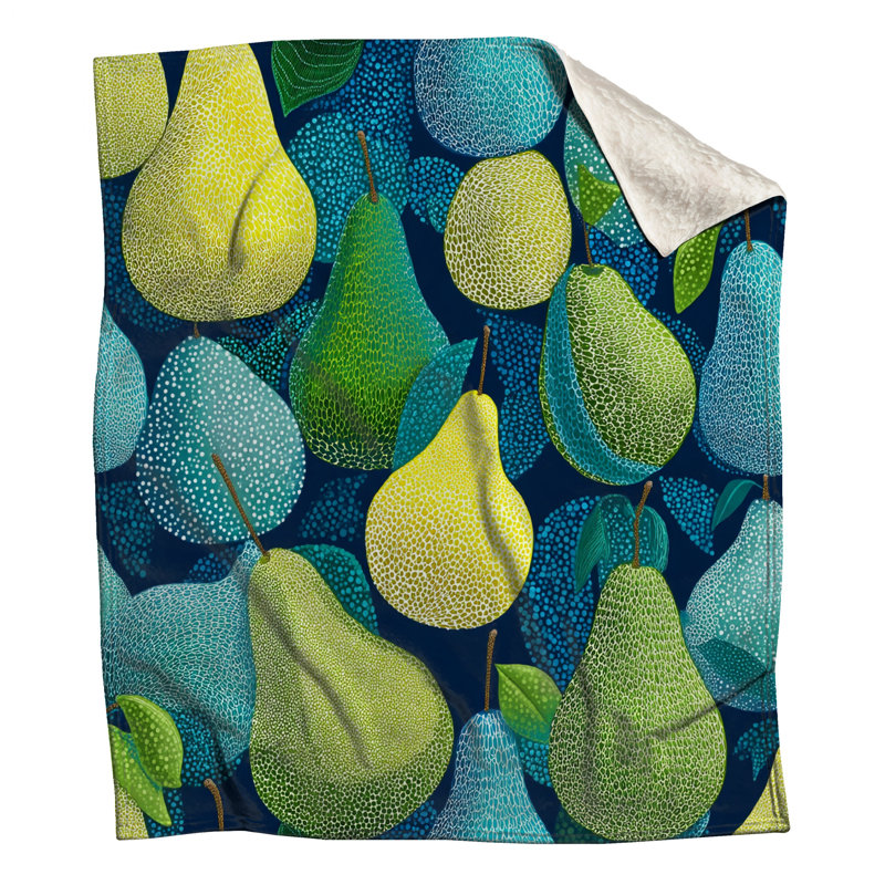 Jeté en molleton Pears - Jeté de fruits pour canapés ou lits, L 50 po x H 60 po
