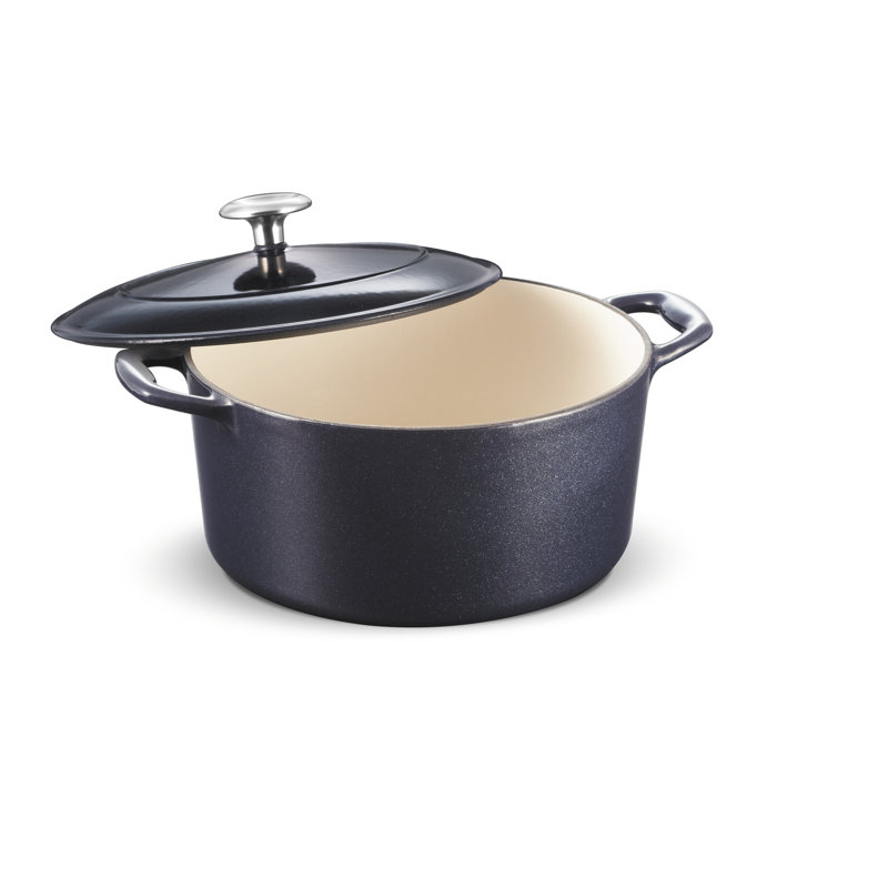 Tramontina Bestow Enameled Cast Iron Round Gourmet Dutch Oven, Dark Blue, 5.5 qt