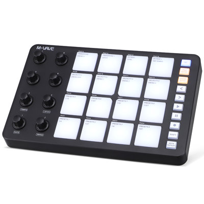 Portable Keyboard With 16 RGB Drum Pads 8 Rotary Knobs Wireless Lightweight Beat Maker
