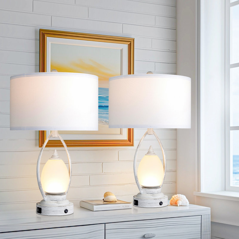 Lampe de table côtière en métal et verre 23 po Berendine (2 ampoules DEL incluses)