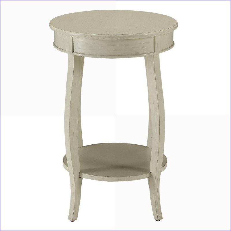 Table basse ronde antique blanche avec tablette inférieure - Bois massif et panneau de fibres à densité moyenne, organisant le salon et durable