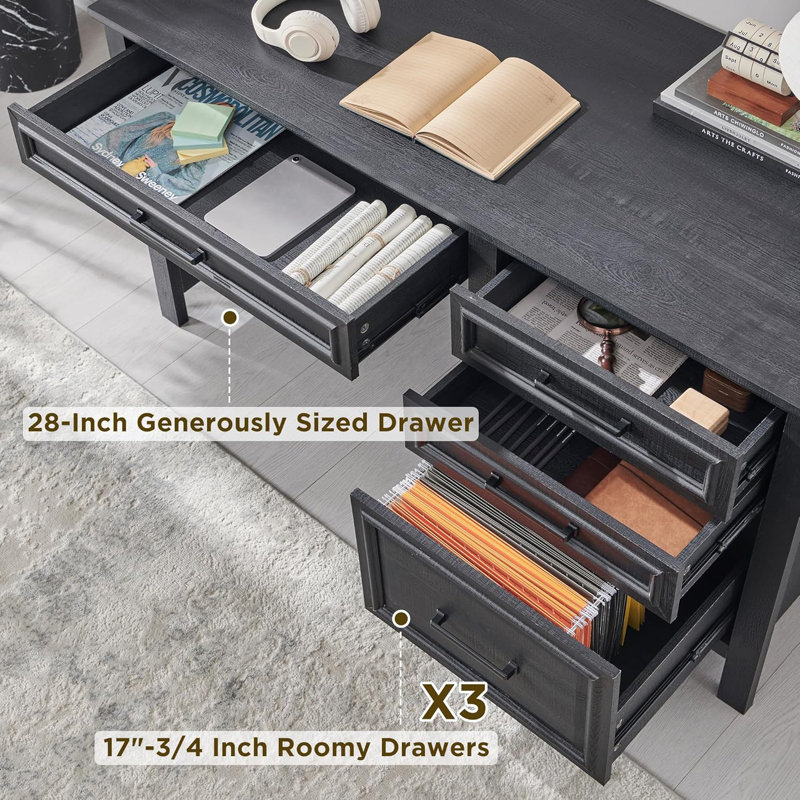 Borquez 53 Inch Modern Home Office Desk , Computer Desk With File Cabinet, Black