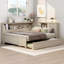 Lit de jour pleine grandeur en bois avec tablettes de rangement et lit gigogne