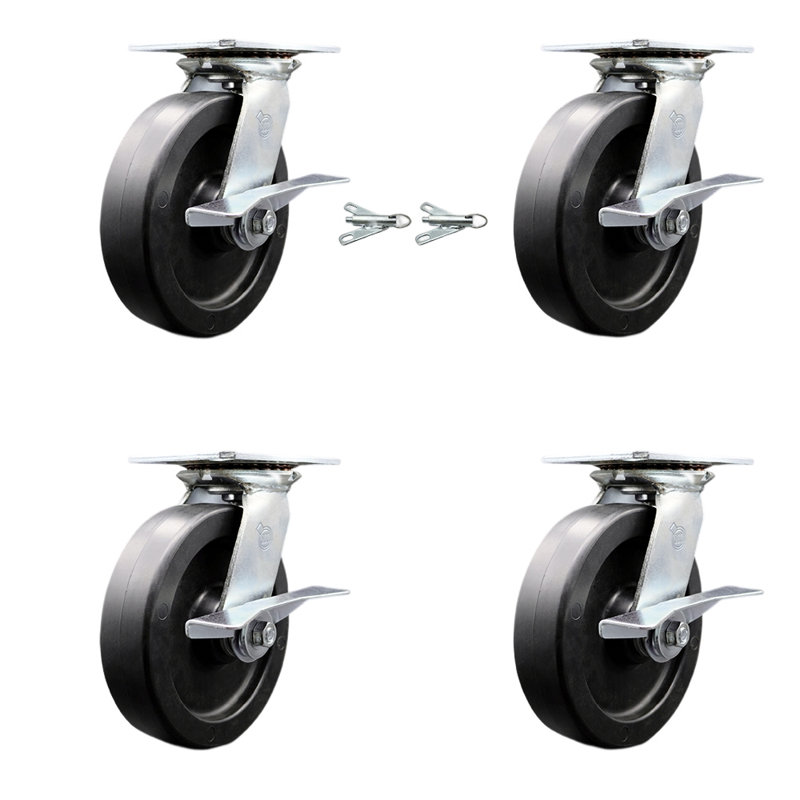 Ensemble de roulettes 4 pièces en polyoléfine avec roulement à 4 freins et 2 verrous pivotants