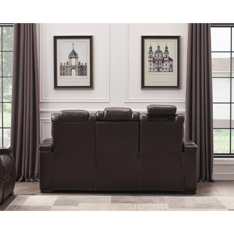 Canapé inclinable en cuir véritable 80 po Akes, Brun