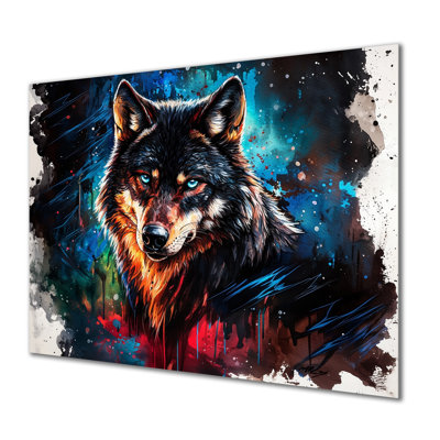 Forêt, loup dans l'aquarelle, animaux, reproduction métallique