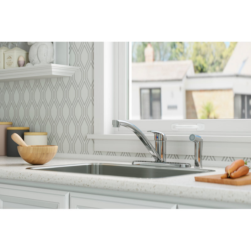 Pfirst Series 1-Handle Kitchen Faucet with Side Spray in Polished Chrome, Polished Chrome
