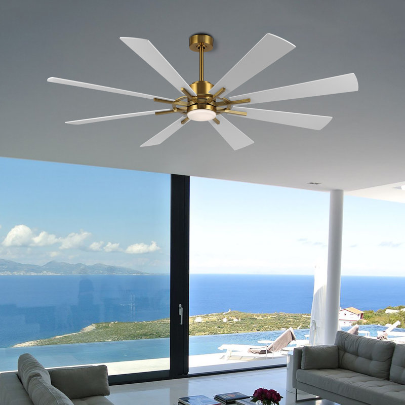 Avgoustinos DC Ceiling Fan with LED Light and Remote, Gold with White Blades, 60"