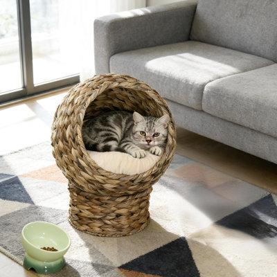 Maison pour chat à deux positions, douce et coussinée, de conception surélevée, beige ou brun foncé, en coton polypropylène acier, pour chats jusqu'à 8,8 lb