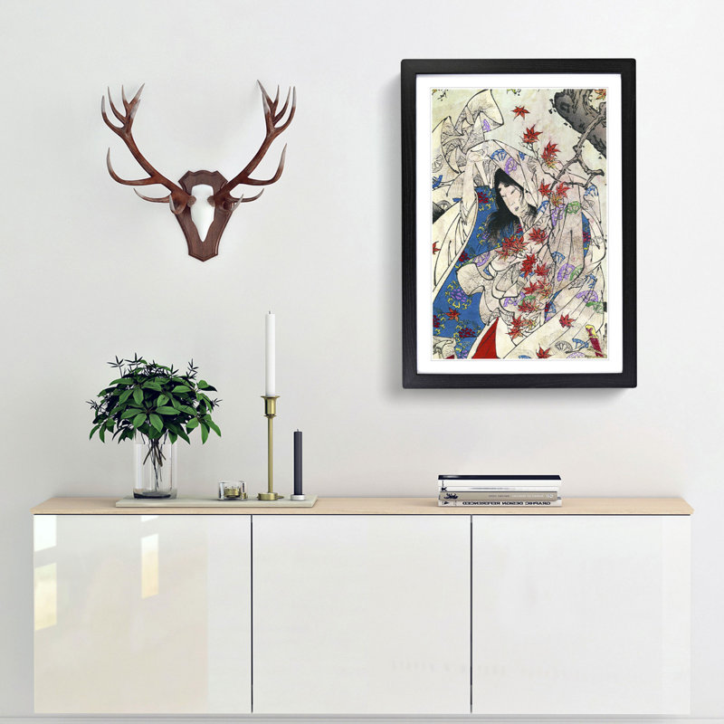 Autumn in Sumiyoshi by Tsukioka Yoshitoshi - Framed Print, 45cm H x 33cm W x 2cm D, Black Framed
