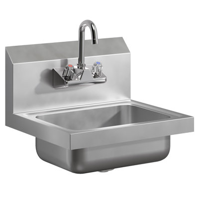 17in. x 15in. Stainless Steel Hand Sink. Commercial Wall Mount Hand Basin. NSF Certified.