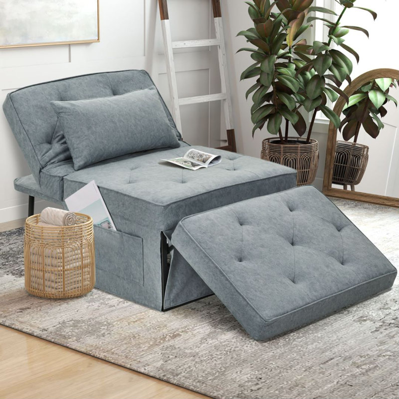 Multi-function Folding Ottoman Sofa Bed With Adjustable Backrest (Medium 36'' Width), Blue, 73" W × 28" H × 29" D