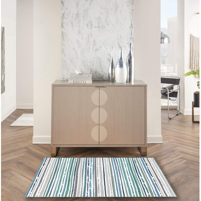 Katz 30" x 46" Rectangular Striped Area Rug with Low Pile