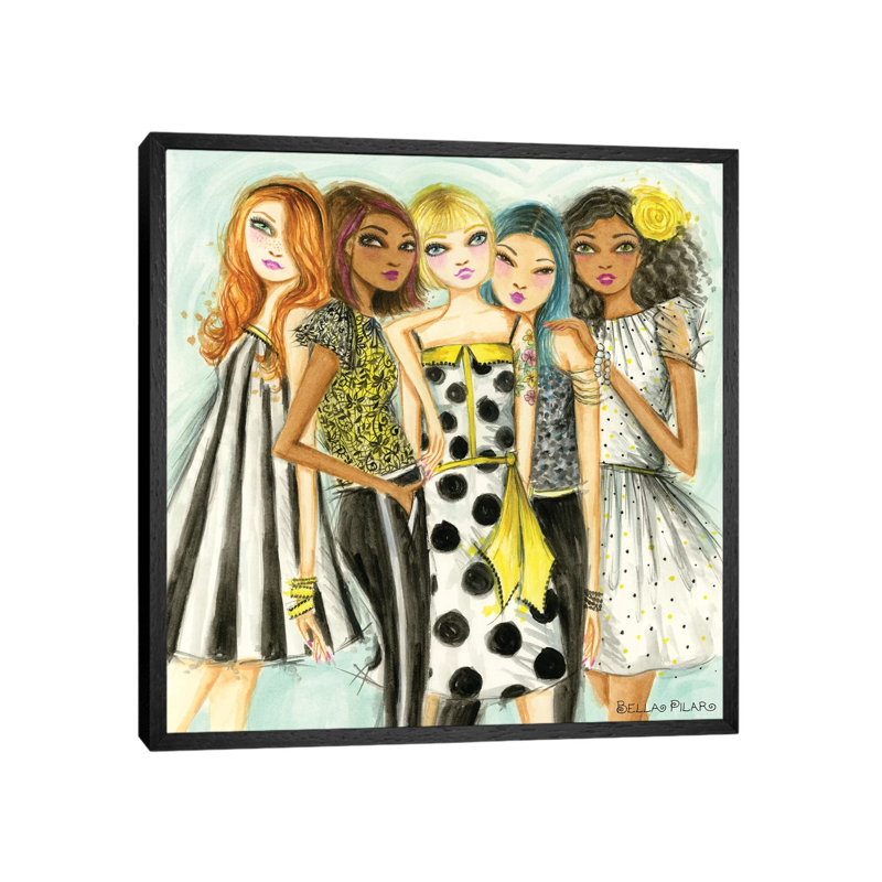 Girls Hang by Bella Pilar - Painting on Canvas, Black Framed, 66.04cm H x 66.04cm W x 3.81cm D