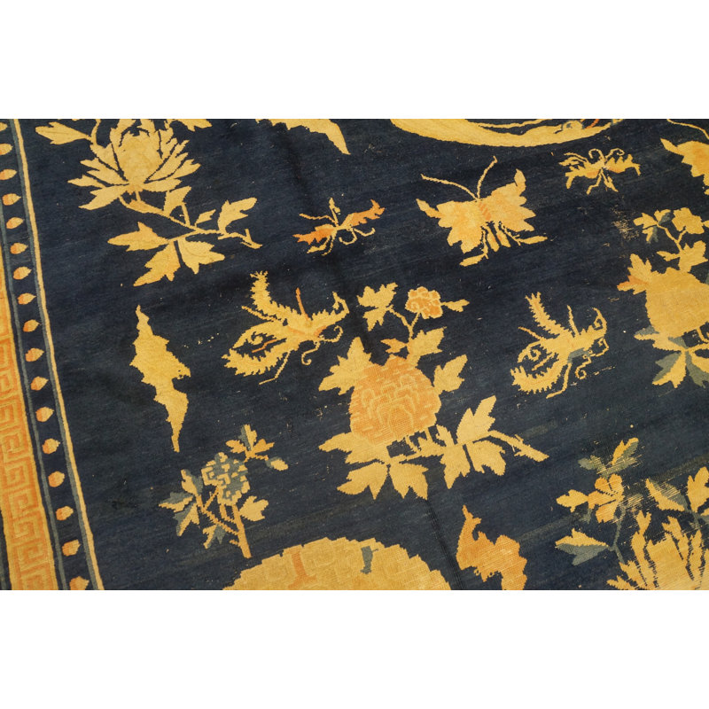 Blue Antique Room Size Peking Chinese Medallion Knotted Pile Area Rug