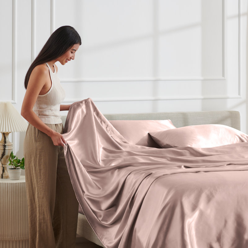 Ensemble de literie en satin, Rougir, Ensemble de draps pour lit double avec 2 taies d'o
