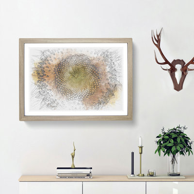 The Eye of a Yellow Sunflower Sketch - Picture Frame Graphic Art Print on MDF