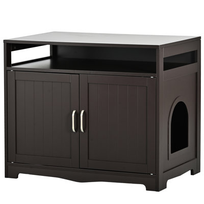 Indoor Cat Washroom With 2 Doors, Plug And Privacy For Activities, Multi - Functional Litter Box Enclosure, Walnut , 31.5" W  X 20" D  26 H  Enclosure Air Clearing Function, House,