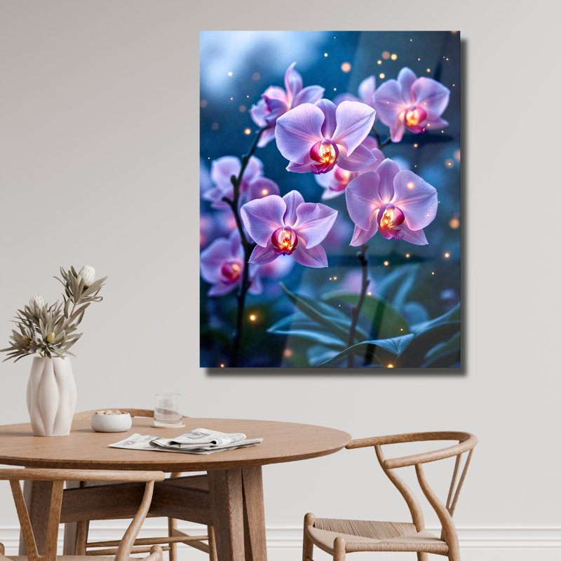 Orchidée fleur, impression sur verre trempé, H 40 po x l 30 po