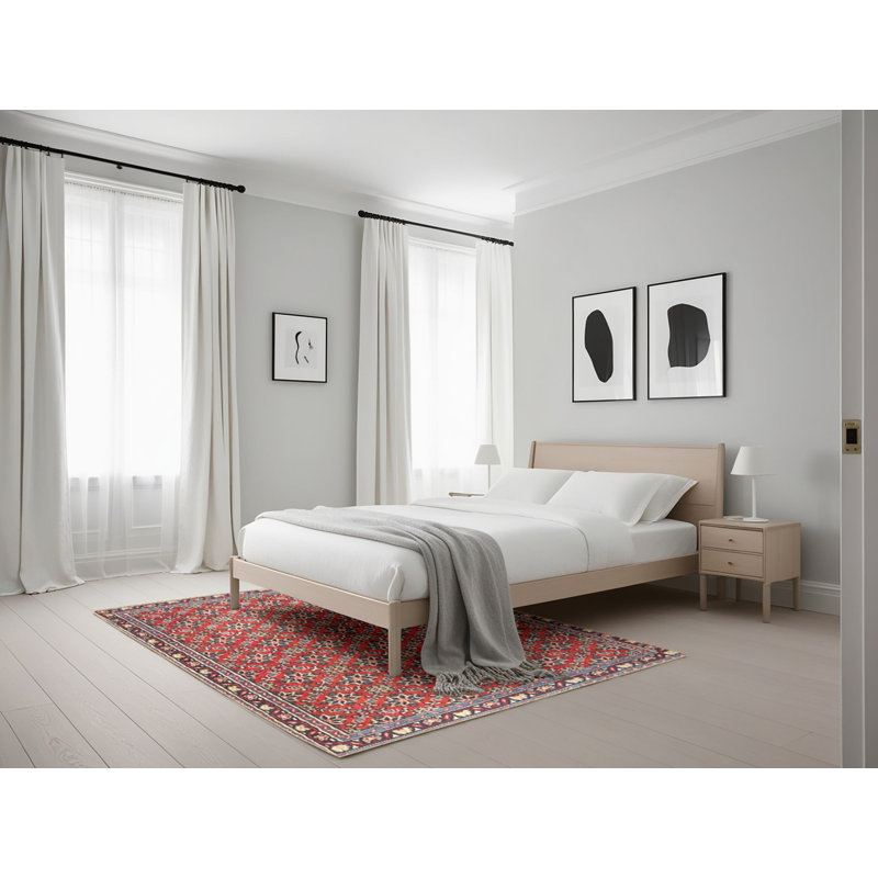 Tapis de zone rouge/vert contemporaine, Rectangle 5 pi x 7 pi