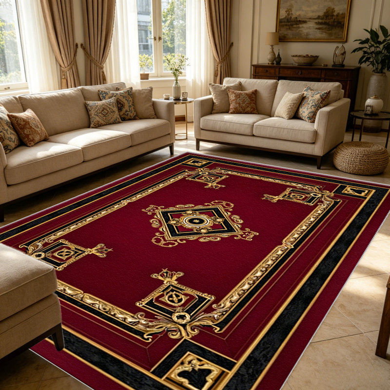 Red European   area rugs for Living Room, Soft and Comfortable, Suitable for all seasons, easy to maintain, machine washable Indoor floor mat, Under Table Farmhouse suitable for Bedroom, Dining Room, Study,  Balcony, Home Decor Patio