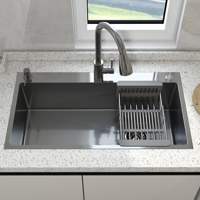 28" Drop In Single Bowl  Kitchen Sink, Silver