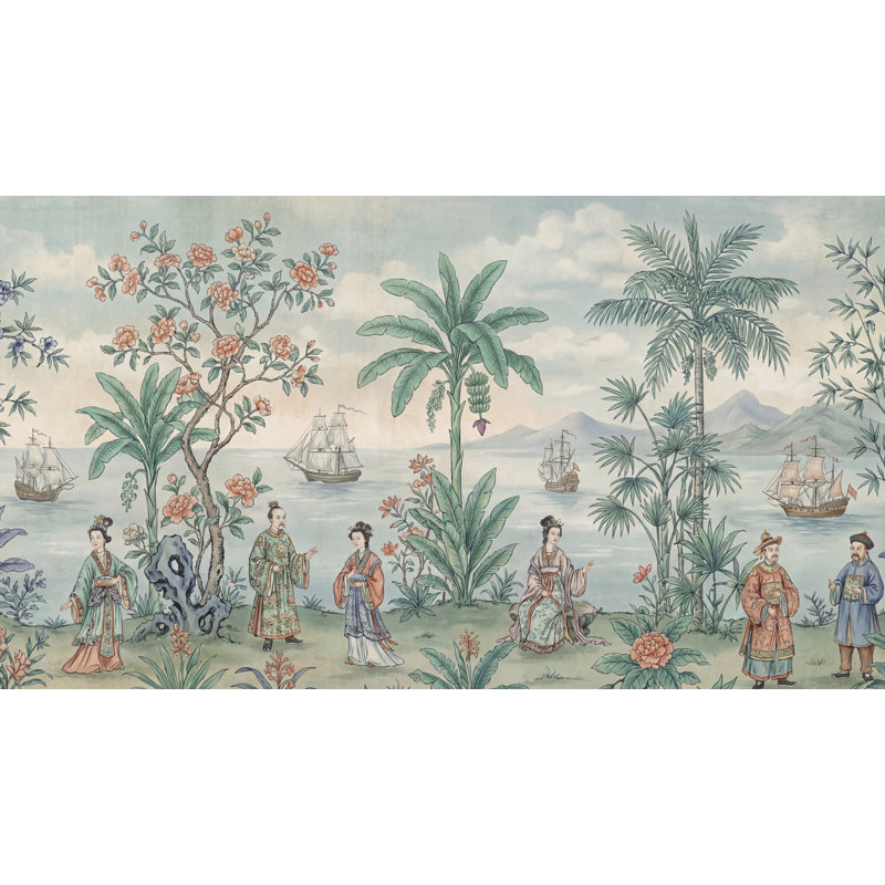 Cloudy Sky Wallpaper Elegant Chinoiserie Wall Mural, 120 po x 96 po, Peler et coller