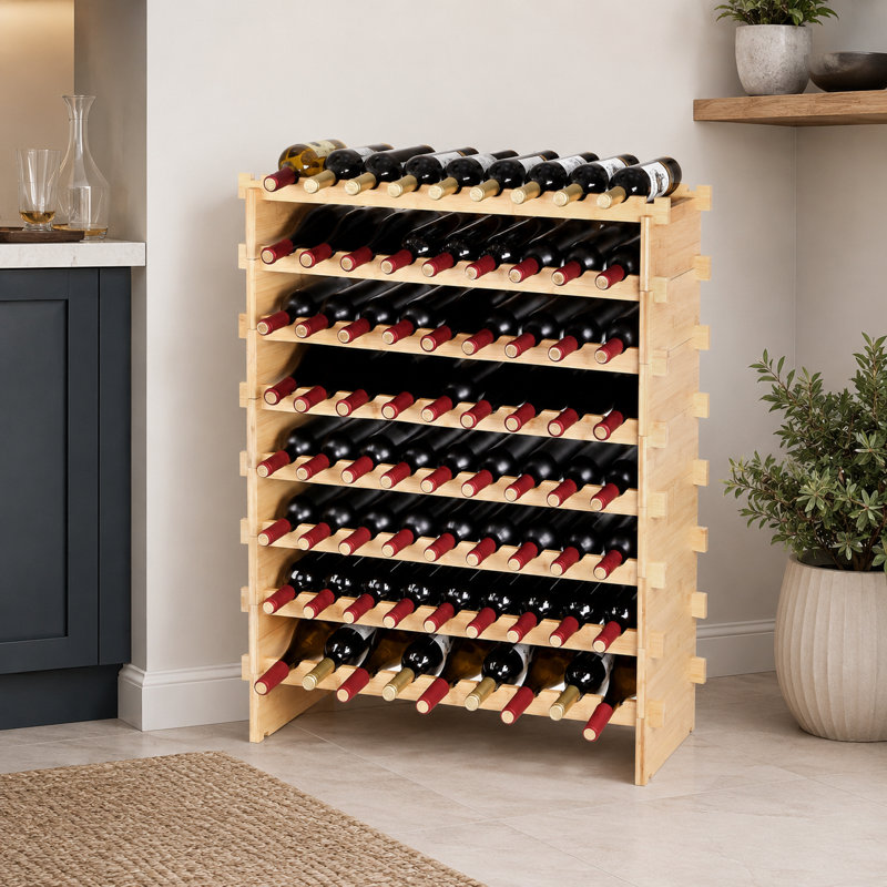 8-layer base bamboo wood wine display rack stackable expandable up to seventy-two layers
