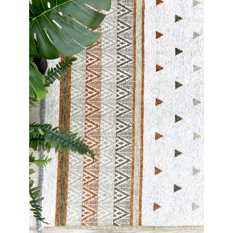 Alfa Rich Geometric Beige Terracotta Washable Cotton Area Rugs for Living Room Bedroom Kitchen, Rectangle 4'1" x 5'9"