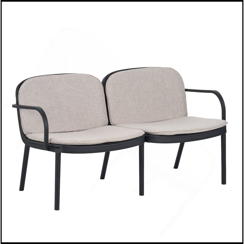Causeuse d'extérieur en PP Luna, structure noire avec coussin beige Luna, Beige, Noir