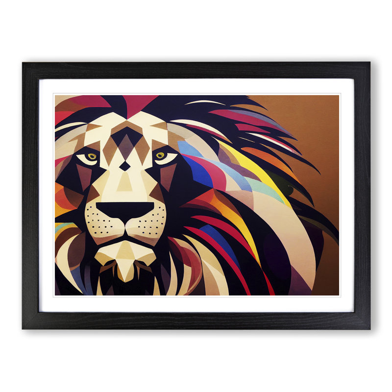 XH1022-7261X Quirky Lion Abstract - Single Picture Frame Print, Black Framed, 46cm H x 64cm W x 2cm D