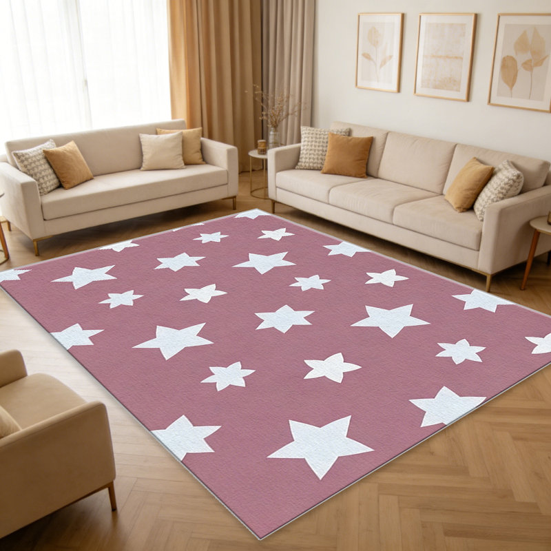 Pink Star Pattern carpet-easy to clean, machine-washable, soft and comfortable; suitable for door mats, kitchens, living rooms, bedrooms, corridors, and laundry areas. Easy to clean, durable carpet for home decoration.