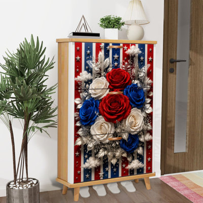 Rangement à chaussures avec 3 tiroirs rabattables pour rangement à chaussures patriotique rouge blanc bleu rose