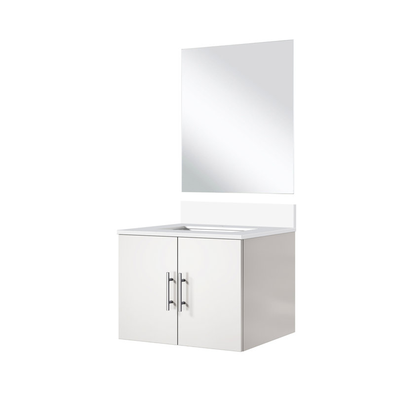 Meuble-lavabo 24 po x 22 po avec comptoir en quartz et miroir simple blanc brillant et comptoir inclus - 24 po x 22 po