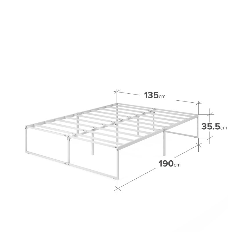 Corbe Modern Metal Bed Frame with Heavy Duty Steel Slat Support , White, Double (4'6)