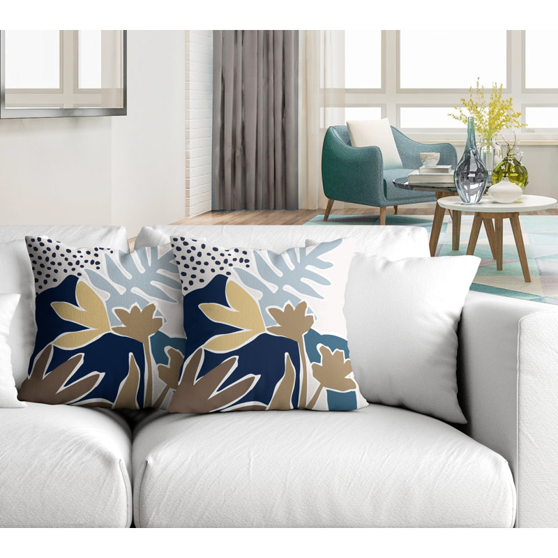 Jeté carré en polyester / mélange de polyester intérieur / extérieur, Bleu / bleu marine / beige, L 17 po x H 17 po